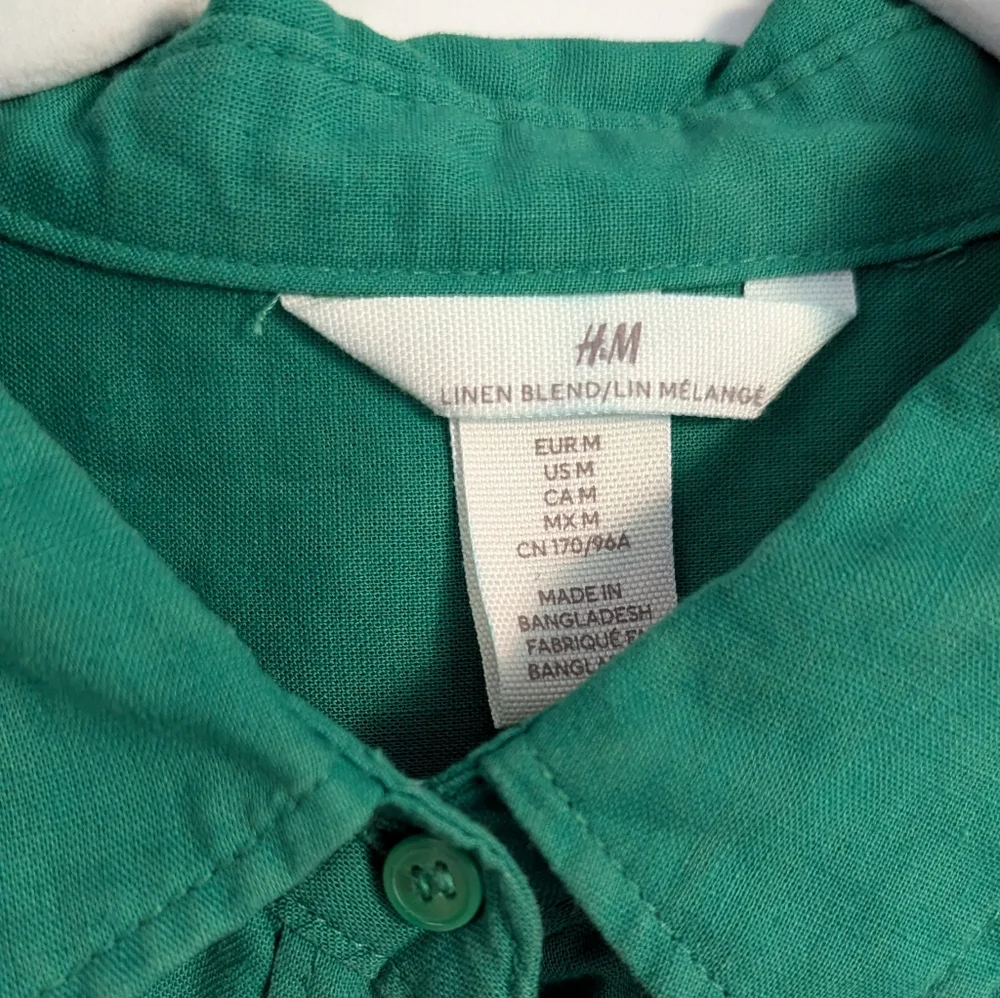 Oversized Green Linen Blend Button Up - Picture 4 of 12